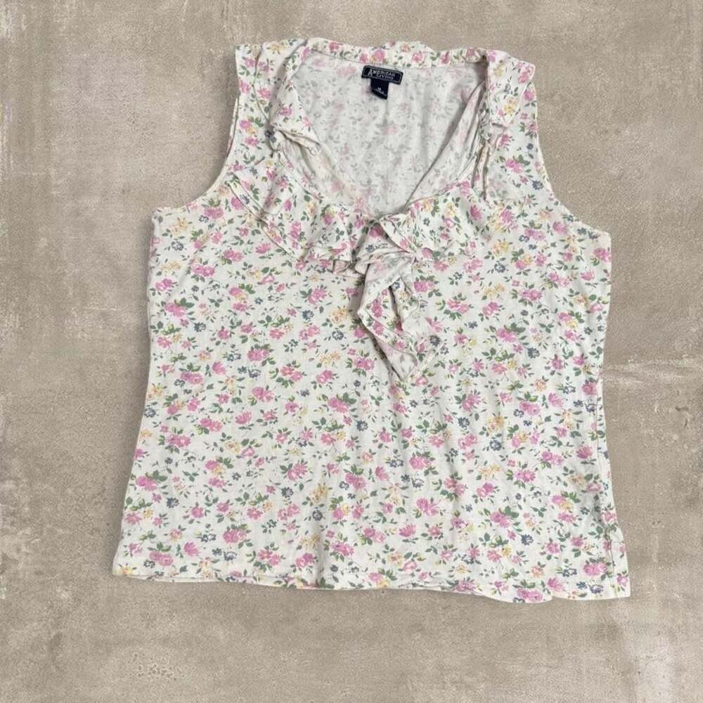 American Living Y2K Floral Ruffle Tank Top